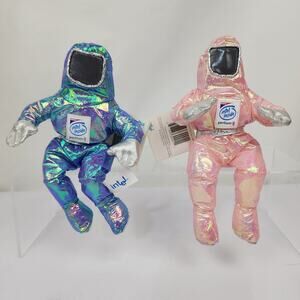 2 Intel Bunny People MMX Pentium II Iridescent Pink & Blue Bean 8" Plush 1997